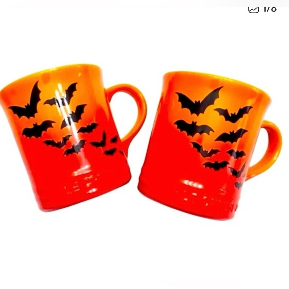 Le Creuset set of TWO Halloween coffee mugs bat design